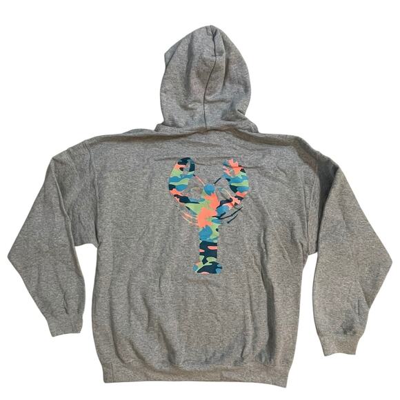 Modern Lobster Other - Modern Lobster Hoodie Sweatshirt Mens XL Gray Camo Lobster Graphic Embroidered